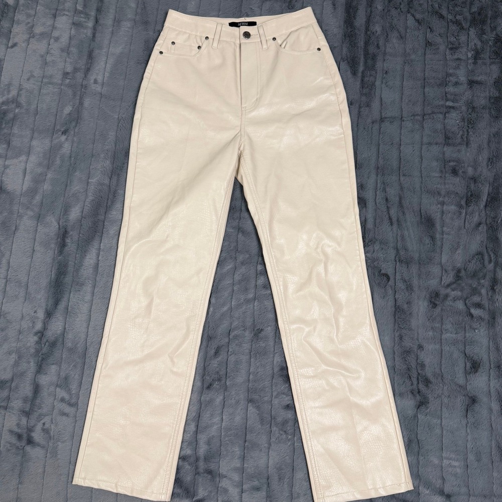 AFRM Heston Bone Faux Leather Snake Embossed High Waist Straight Leg Pants 25